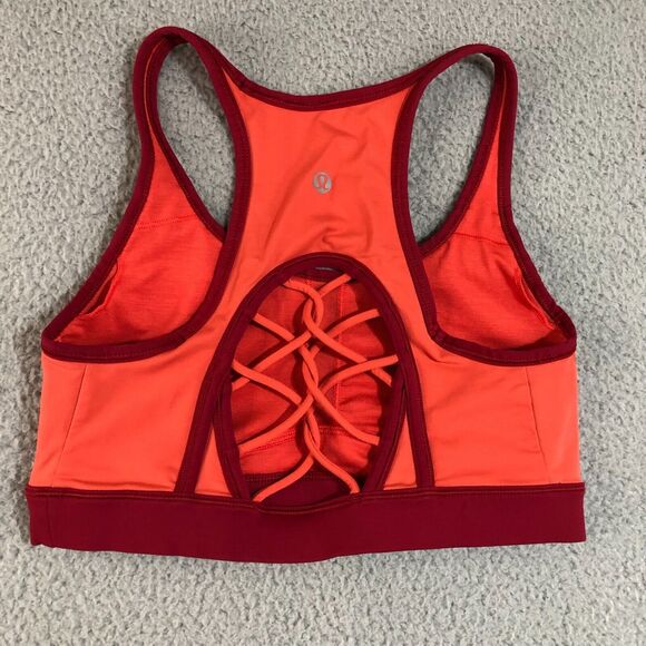Lululemon Sports Bra Womens 6 Small Red Orange Net Back Sportswear Logo Athletic - Picture 2 of 6